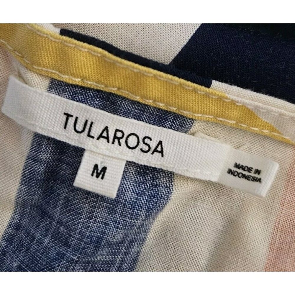 Tularosa Multi Rainbow Striped Dress M Midi Cap Sleeve Long V-neck Rayon - Picture 6 of 7